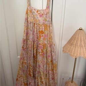 Free People Floral Tiered Maxi Dress in Pink and Mustard